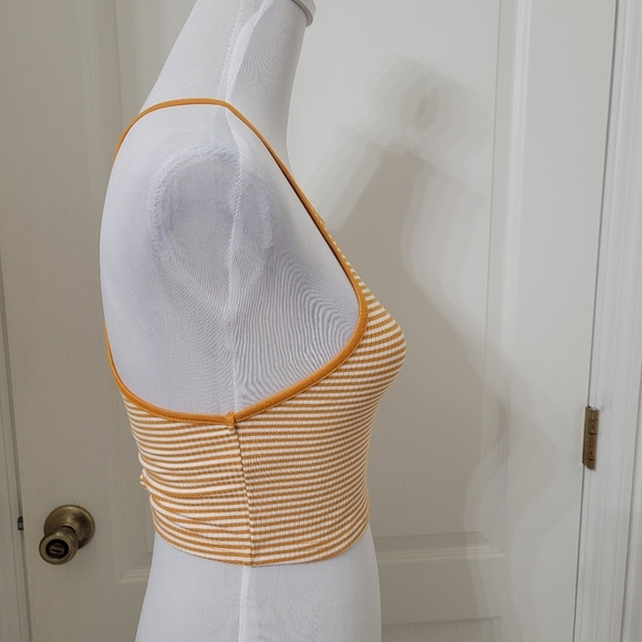 Forever 21 Golden Yellow & White Striped Criss Cross Ladder Back Cropped Tank - Picture 4 of 12